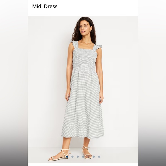 Fit & Flare Lightweight Smocked Gingham Midi Dress - Picture 1 of 6